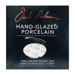 Jack Richeson Hand-Glazed Porcelain Mixing Tray - 7 Well Round with Clear Plastic Cover